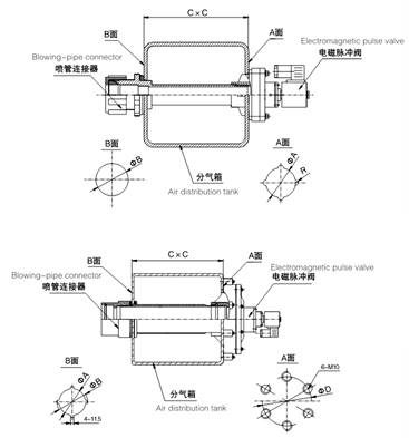 DMF-Y型淹没式电磁脉冲阀安装示意图